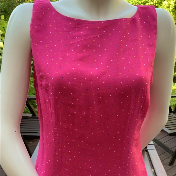 Beautiful fuchsia pink sheer rayon dress with tiny multicolor polka dots size M - Picture 10 of 16